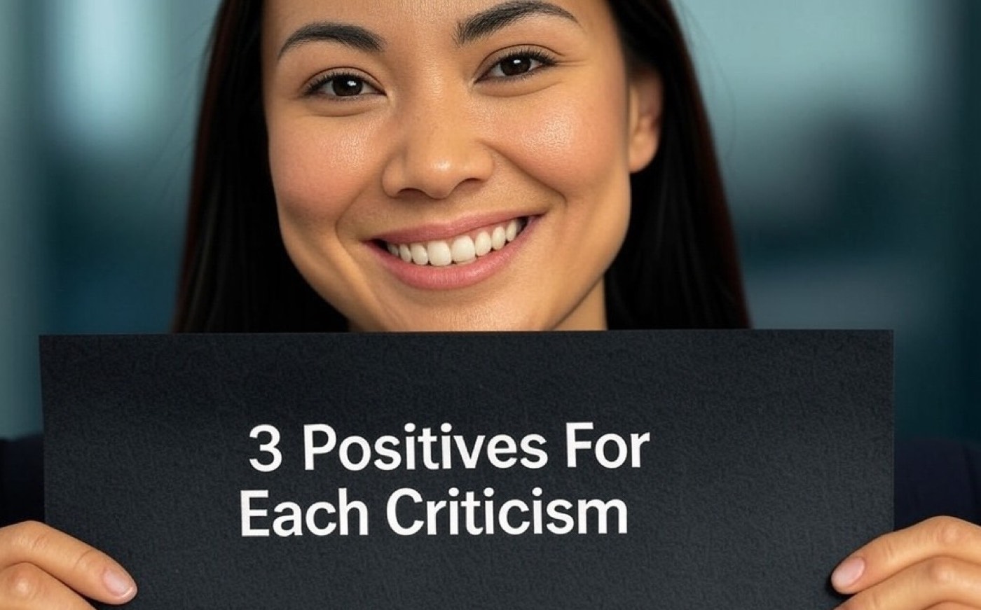 Ein Schild mit der Aufschrift 3 Positives For Each Criticism