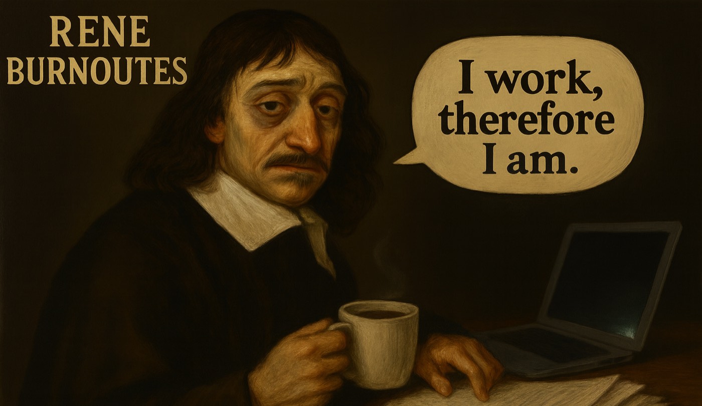 An illustration captioned: I work, therefore I am